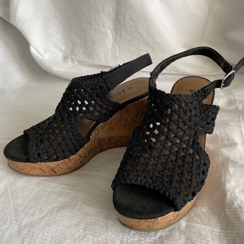 Mudd Black with cork wedged heels